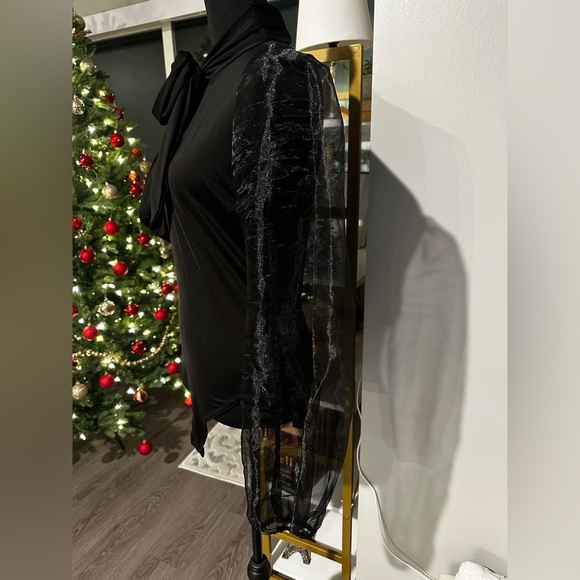 Fashion Nova Chapter Close Black Sheer Sleeve Blouse size Medium - Picture 5 of 6